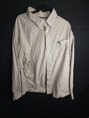 Cinch Men's Long Sleeve Button Down Shirt XXL Beige Geometric Print Western